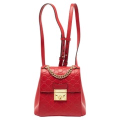 Gucci Red Guccissima Leather Padlock Backpack