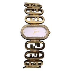 Fendi Gold Stainless Steel Diamonds O'Lock Horizontal Watch