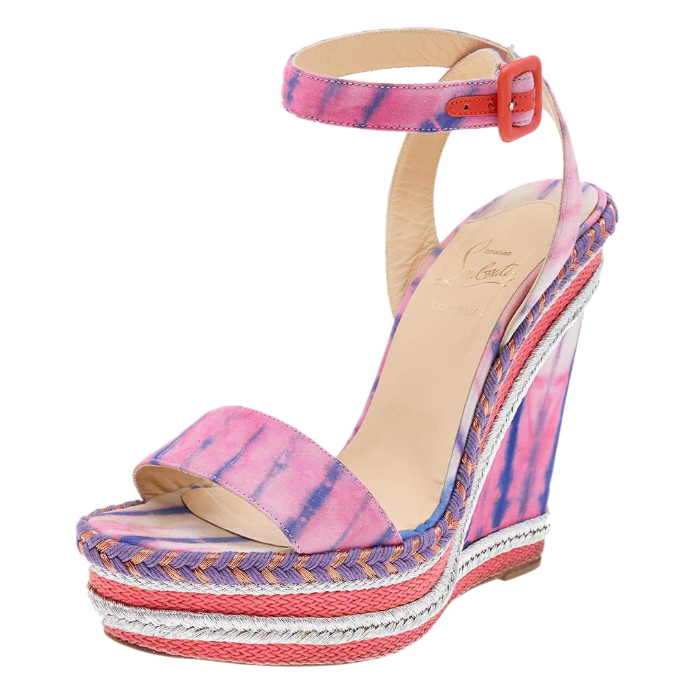 Christian Louboutin Sandales compensées à brides chevilles en tissu Duplice, Taille 39
