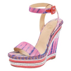 Christian Louboutin Fabric Duplice Ankle Strap Wedges Platform Sandals Size 39