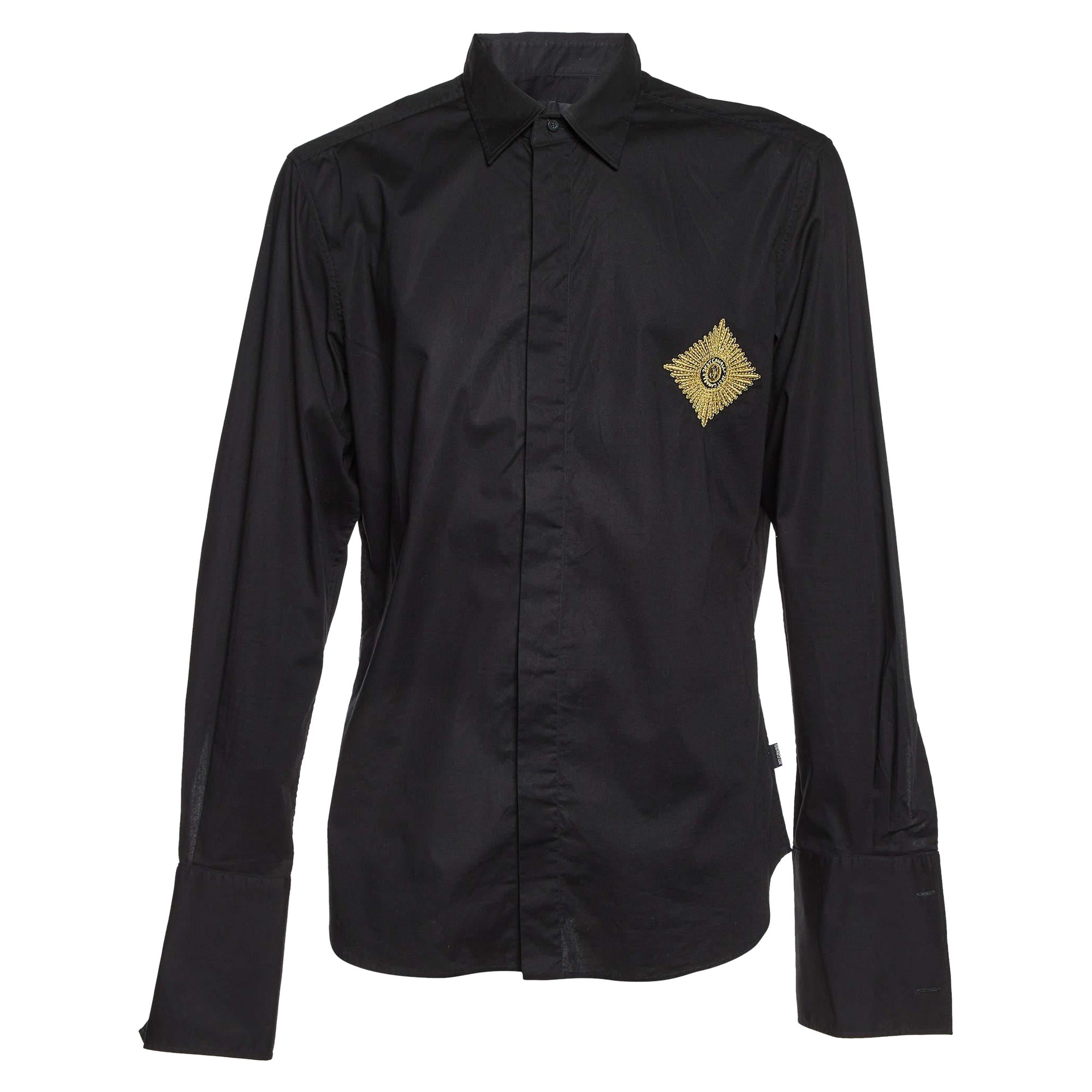 Just Cavalli - Camicia abbottonata in cotone nero ricamato XXXL