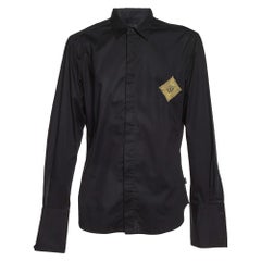 Just Cavalli - Camicia abbottonata in cotone nero ricamato XXXL