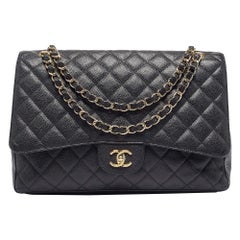 Chanel Black Quilted Caviar Leather Maxi Classic Single Flap Bag