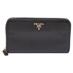 Prada Black Saffiano Lux Leather Zip Continental Wallet