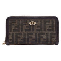 Fendi Tobacco Zucca Canvas and Leather FF Zip Around Wallet