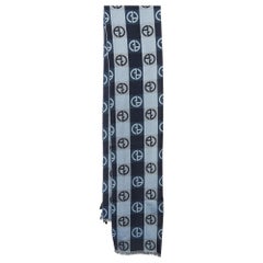 Giorgio Armani Blue Monogram Silk and Cotton Scarf