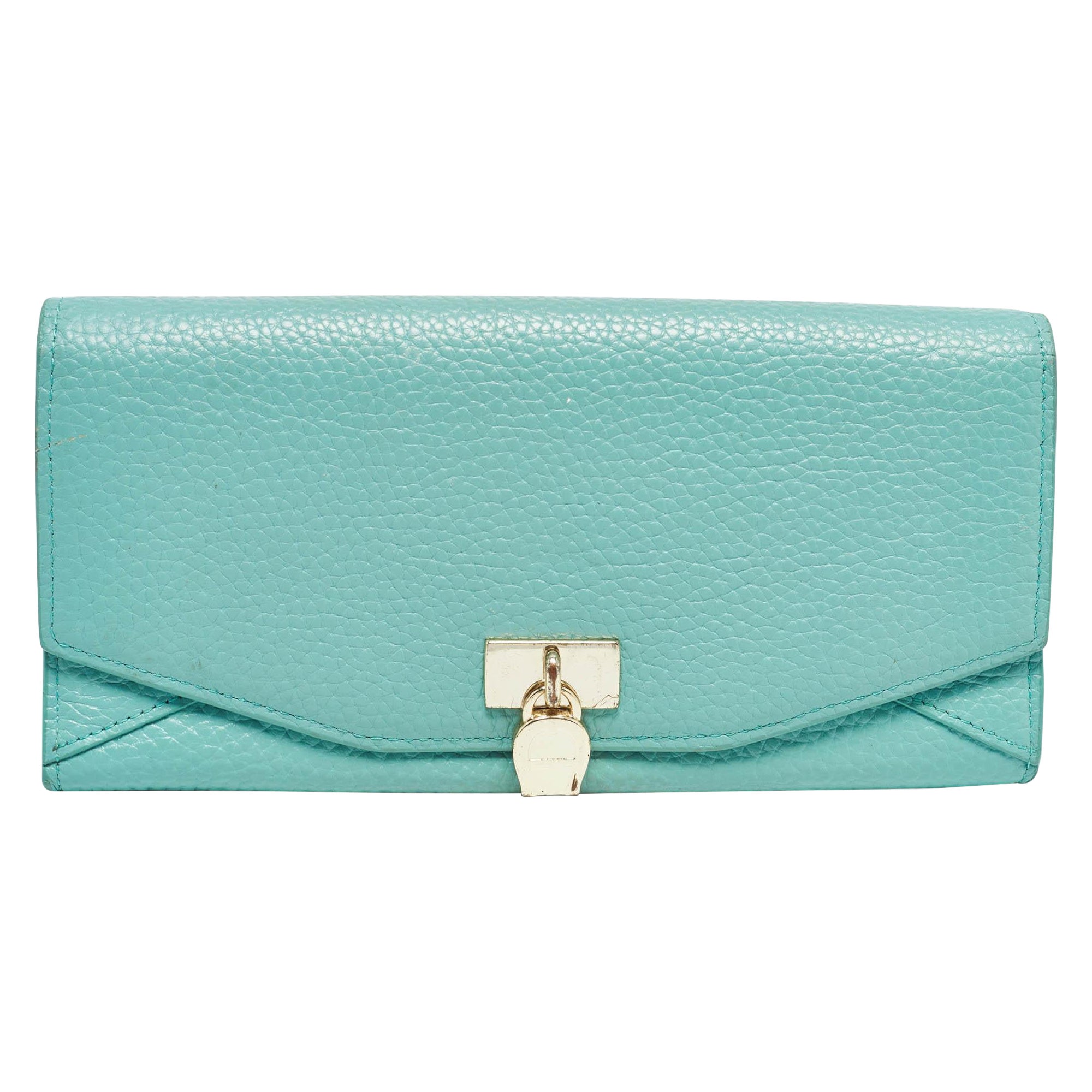 Aigner Blue Leather Logo Charm Flap Continental Wallet For Sale