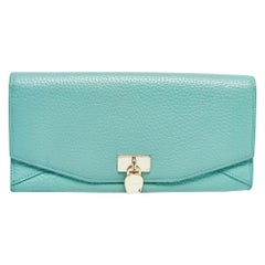 Aigner Blue Leather Logo Charm Flap Continental Wallet