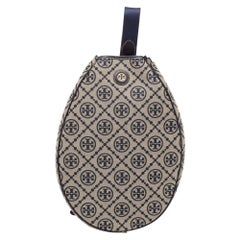 Tory Burch Navy Blue T Monogram Jacquard Canvas Tennis Bag