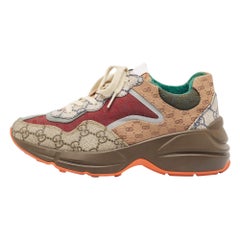 Gucci Multicolor Canvas Rhyton Lace Up Sneakers Size 37
