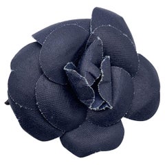 Chanel Vintage Blue Canvas Camelia Camellia Brooch