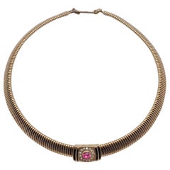 Christian Dior Vintage Gold Metal Necklace Chocker with Crystals