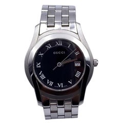 Gucci Silver Stainless Steel Mod 5500 M Quartz Wrist Watch Black