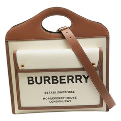 Burberry Beige/Brown Canvas and Leather Medium Pocket Bag