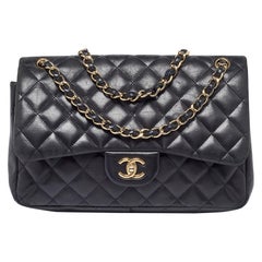 Chanel Black Quilted Leather Jumbo Classic Double Flap Bag