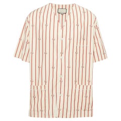 Gucci Cream GG Striped Cotton Bowling Shirt XXL