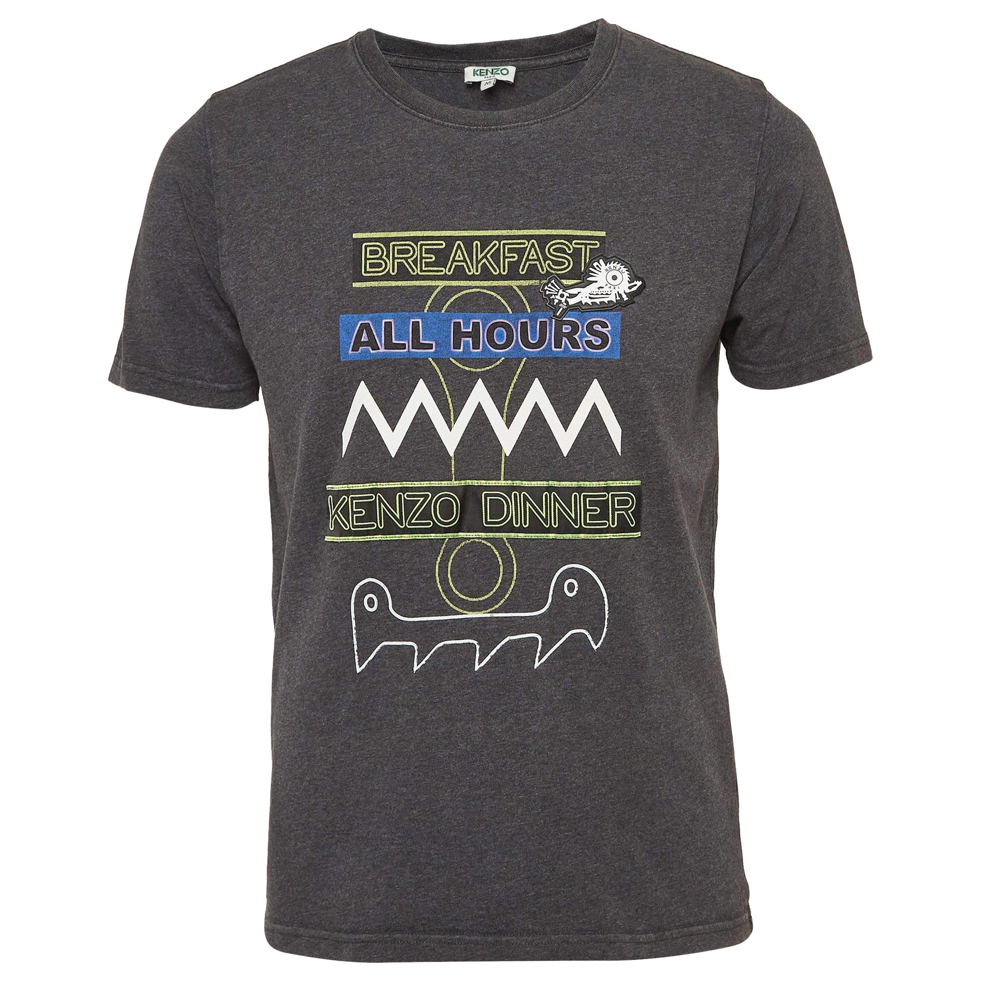 Kenzo Dark Grey Printed Cotton Crew Neck T-Shirt M For Sale