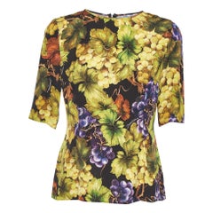 Dolce & Gabbana Black Floral Print Silk Top L