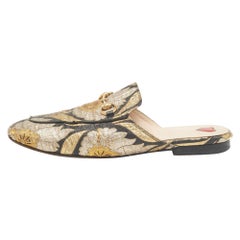 Gucci Black/Gold Brocade Fabric Princetown Flat Mules Size 37