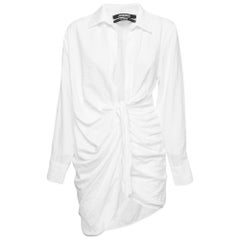 Jacquemus White Nylon Blend Buttoned Front Ruched Mini Dress XS