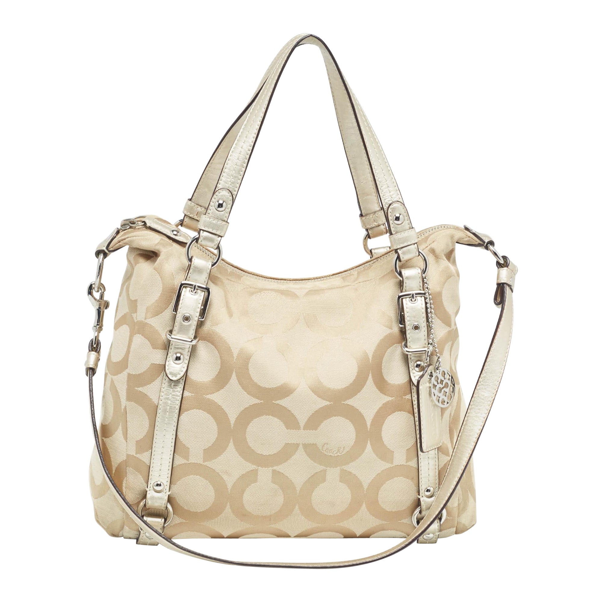 Coach Beige Signature Canvas Shoulder Bag For Sale