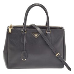 Prada Black Saffiano Leather Medium Double Zip Tote