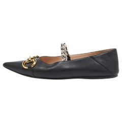 Gucci Black Leather Horsebit Collapsable Ballet Flats Size 38