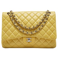 Bolso Chanel Amarillo Acolchado Piel Maxi Classic Solapa Simple