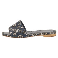 Louis Vuitton Blue Monogram Denim Flat Slides Size 38