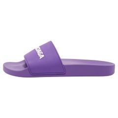 Balenciaga Purple/White Rubber Logo Pool Slides Size 40