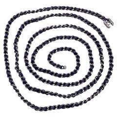 Chanel Gunmetal Blue Leather Chain Long Necklace CC Turnlock Logo