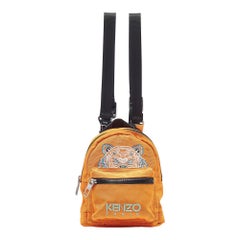 Kenzo Orange/Black Nylon Mini Embroidered Tiger Backpack