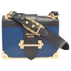 Prada Blue/Black Saffiano Leather Cahier Flap Shoulder Bag