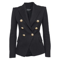 Balmain Black Basketweave Cotton Double Breasted Blazer S