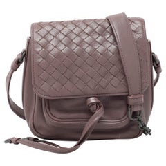 Bottega Veneta Mauve Beige Intrecciato Leather Flap Shoulder Bag