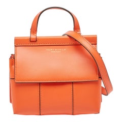 Tory Burch Orange Leather Mini Block-T Satchel