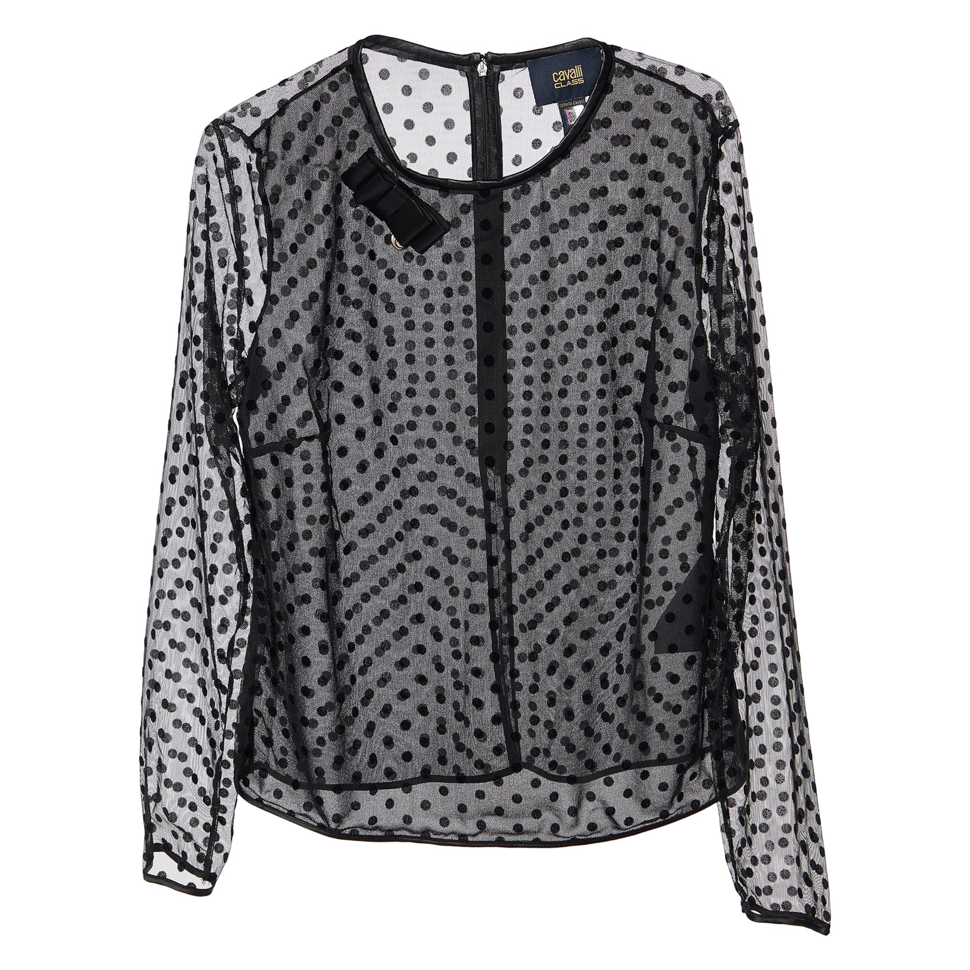 Class by Roberto Cavalli Chemisier en tulle transparent noir à points floqués M. en vente