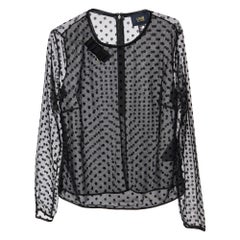 Class by Roberto Cavalli Black Flock Dotted Tulle Sheer Blouse M