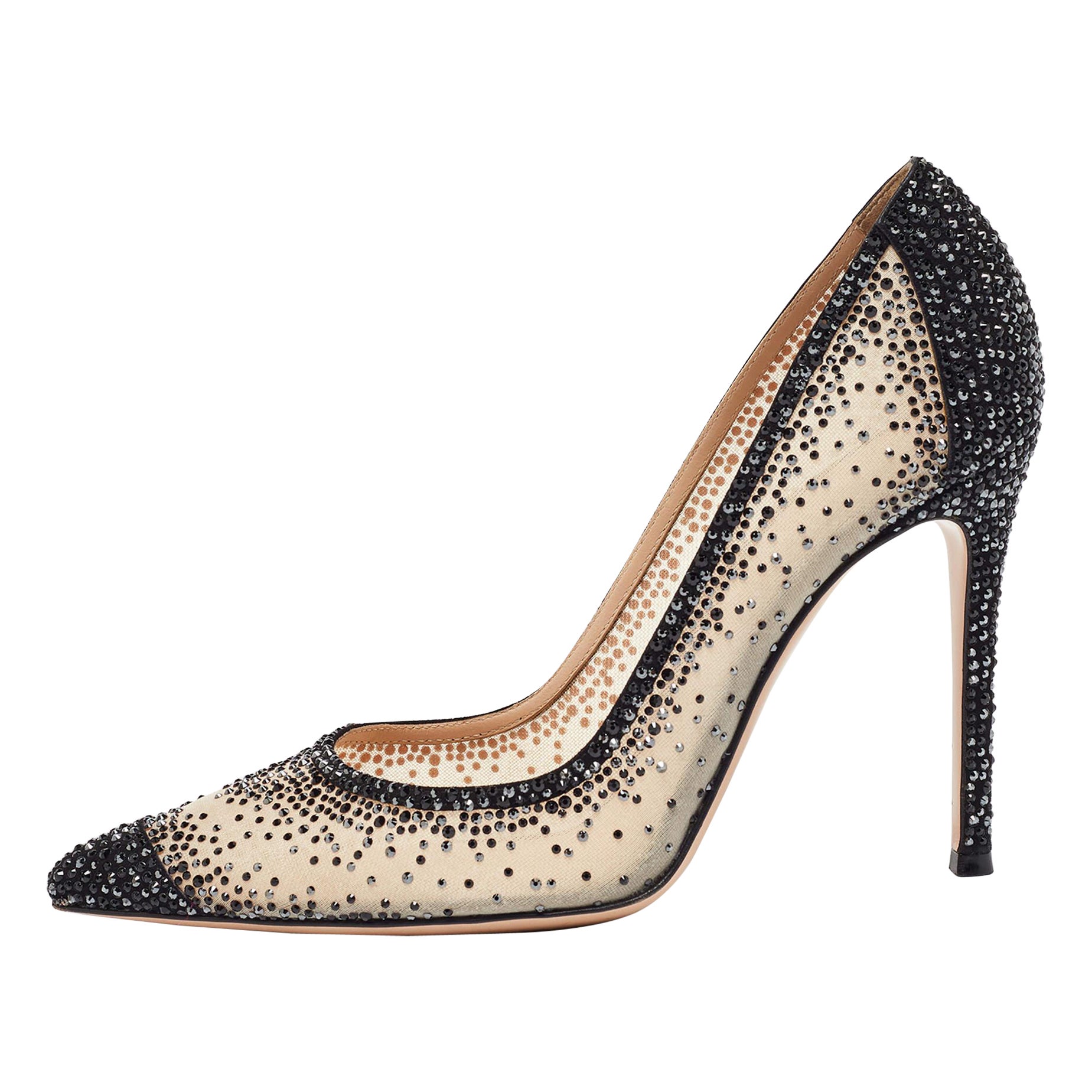 Gianvito Rossi Beige/Black Mesh Embellished Pumps Size 37 For Sale
