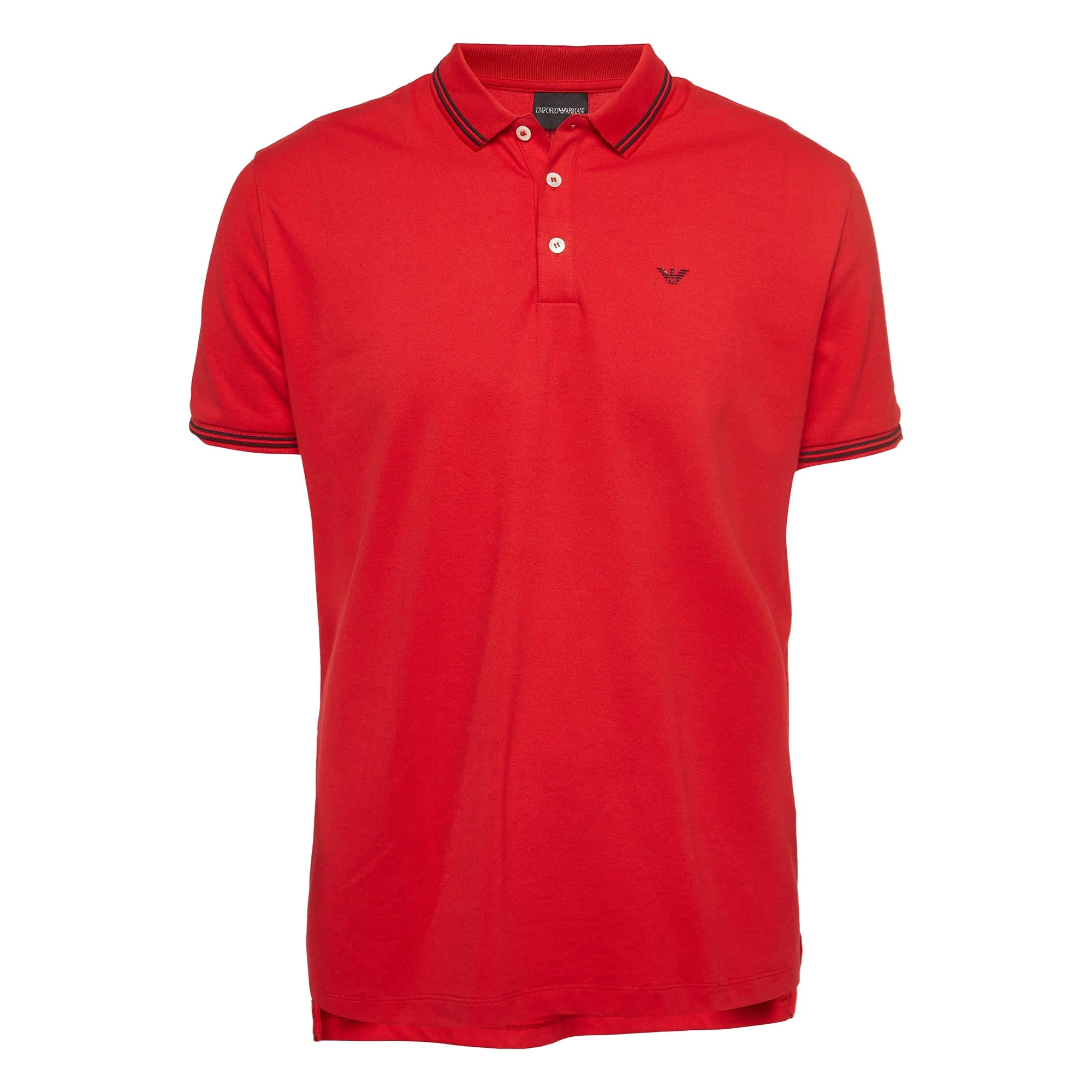 Emporio Armani Red Cotton Pique Polo T-Shirt 3XL For Sale