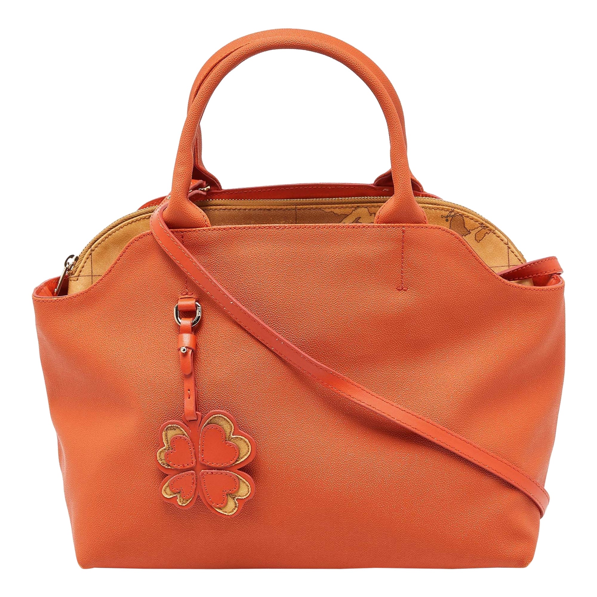 Alviero Martini 1A Classe Orange/Tan Geo Print Coated Canvas Satchel