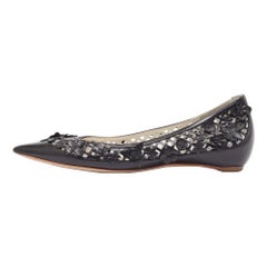 Dior Black Leather Cut Out Floral Applique Ballet Flats Size 37
