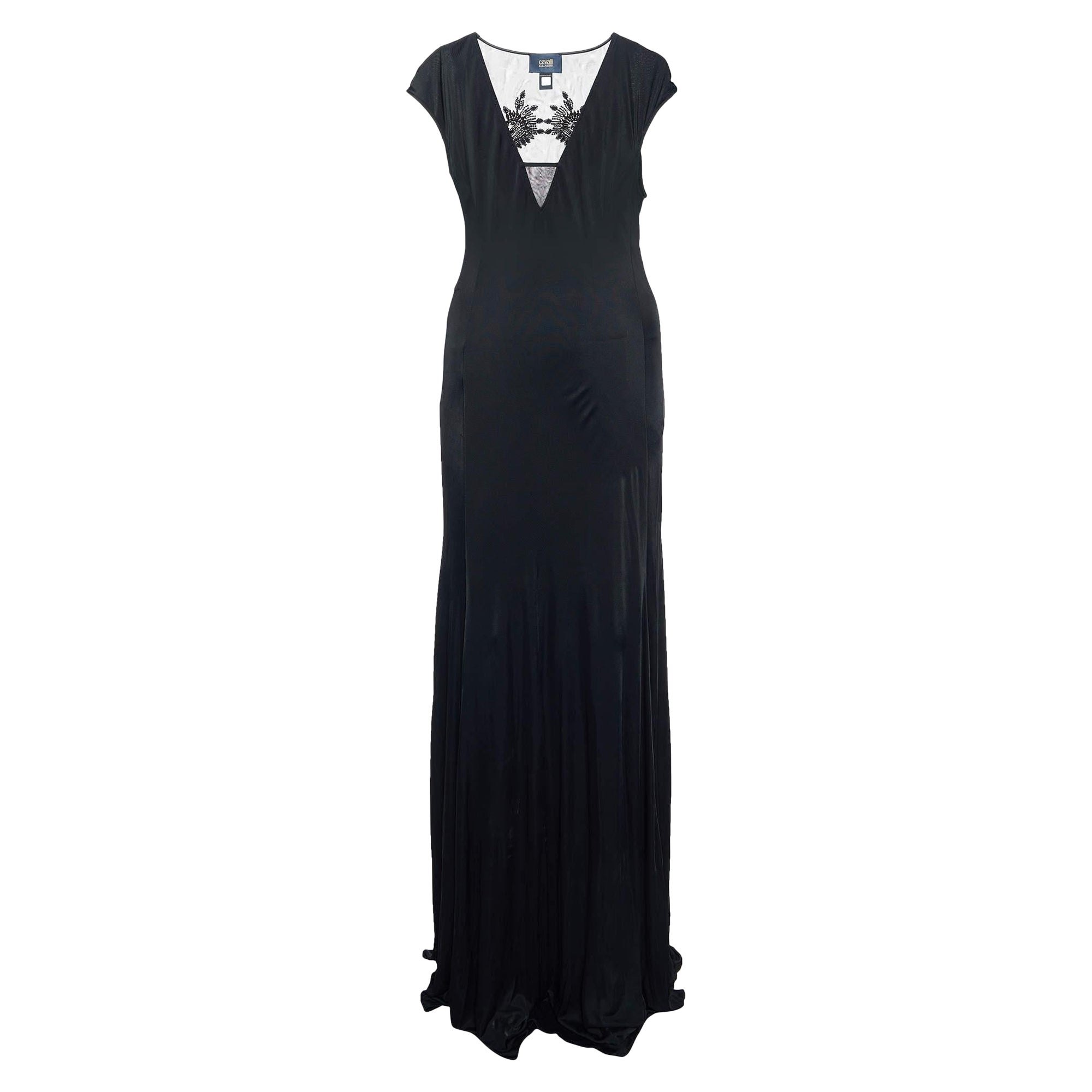 Class by Roberto Cavalli Black Jersey Embellished Sleeveless Maxi Dress L