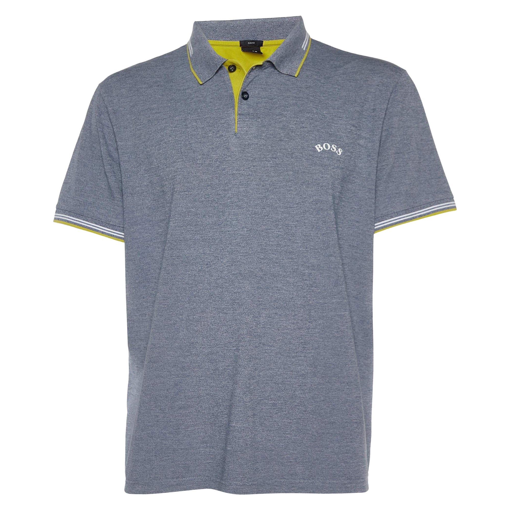 Boss by Hugo Boss Grey Cotton Paul Curved Polo T-Shirt XXXL For Sale