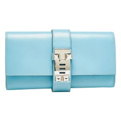 Hermes Celeste Tadelakt Leather Medor Clutch
