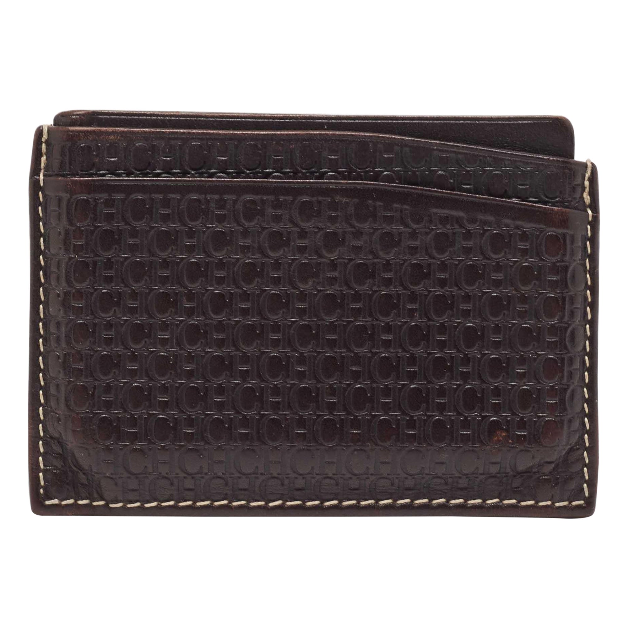 CH Carolina Herrera Porte-cartes en cuir avec monogramme, marron foncé