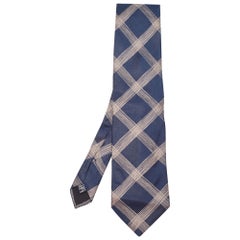 Corbata de satén de seda a cuadros azul marino Boss By Hugo Boss