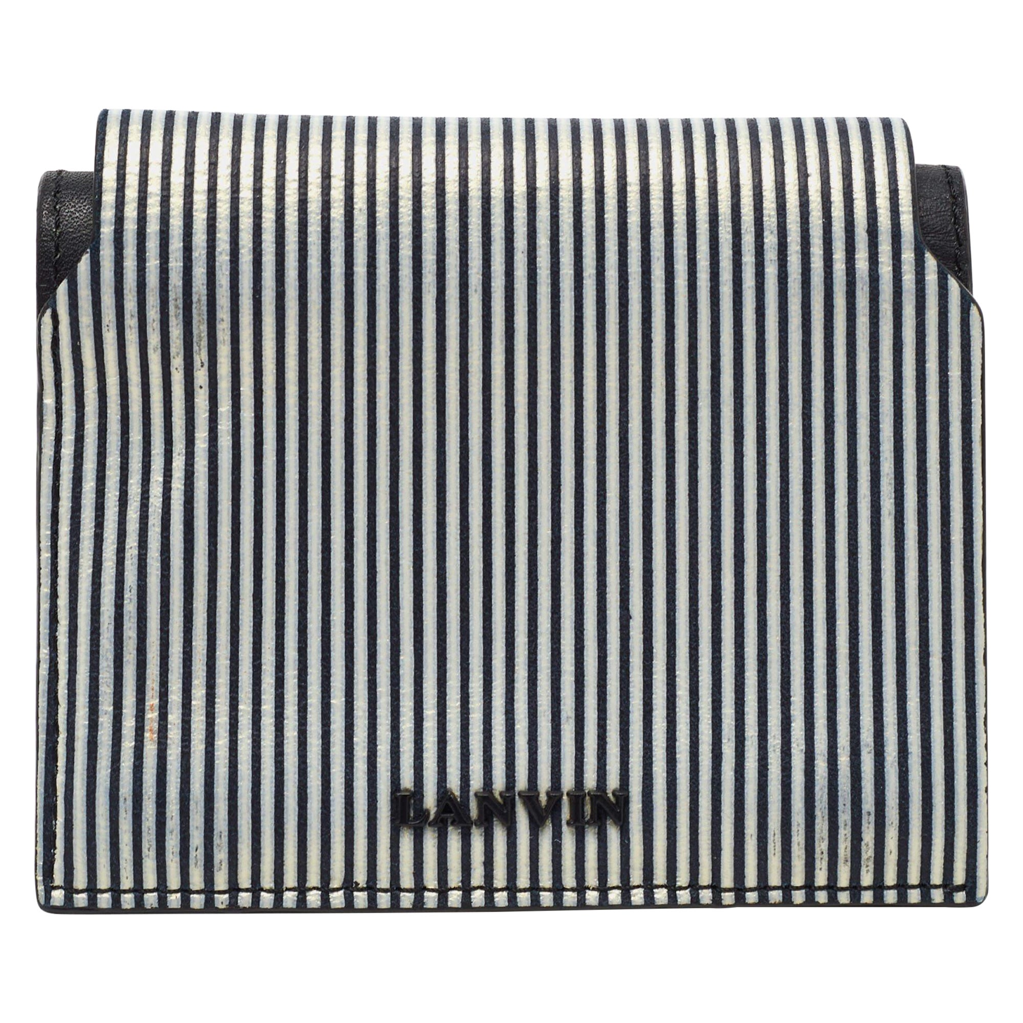 Lanvin White/Black Glitter Leather Card Case