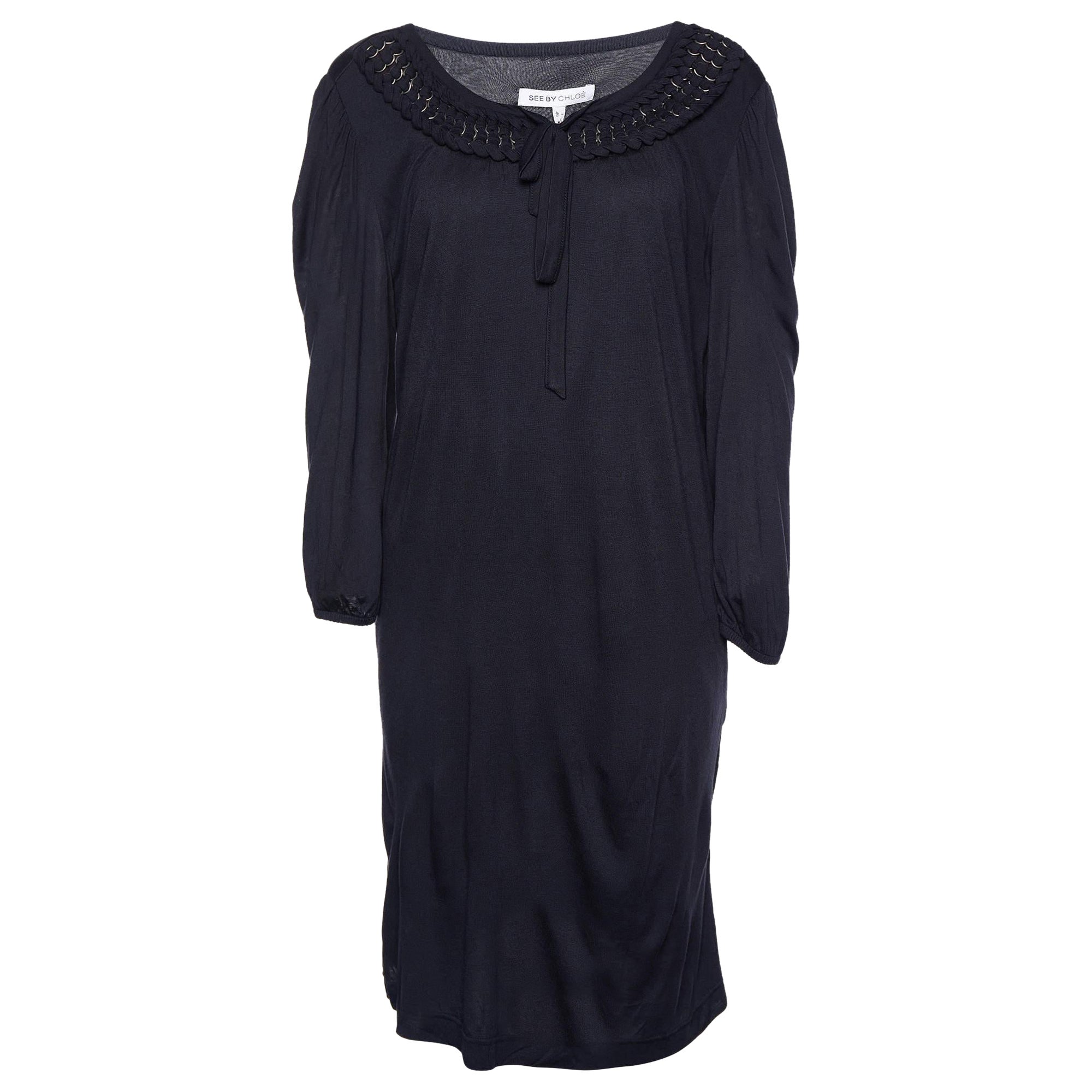 See by Chloe Black Modal Knit Neck Trim Tunic L For Sale