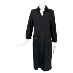 Malo Made in Italy Black Crepe Placket Front Dress & Braided Leather Belt